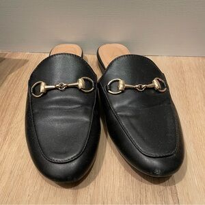 Black Loafers with Gold Buckle Detail